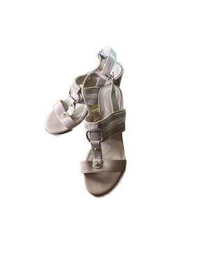 Bandolino Women's Beige Strappy Wedge Sandals with Woven Accents